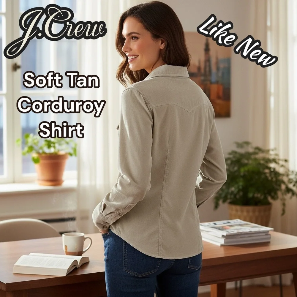 Like New 🌸 J Crew Tan Stretch Corduroy Button-Down Shirt ⭐️ Pearlized Snaps - Picture 5 of 15